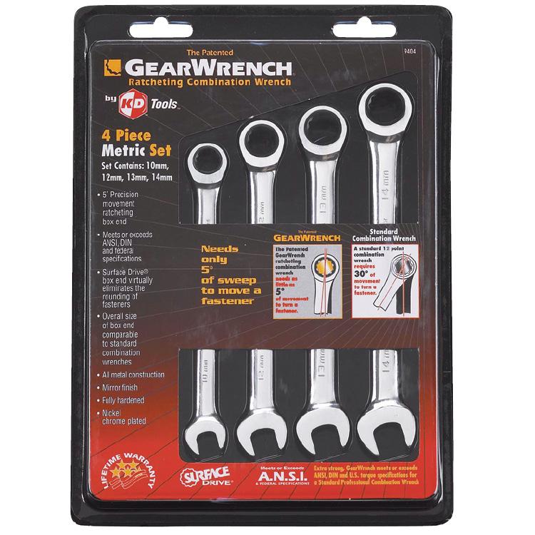 GearWrench 9404 Ratcheting Combination Wrench Spanner Set metric 4 Pcs